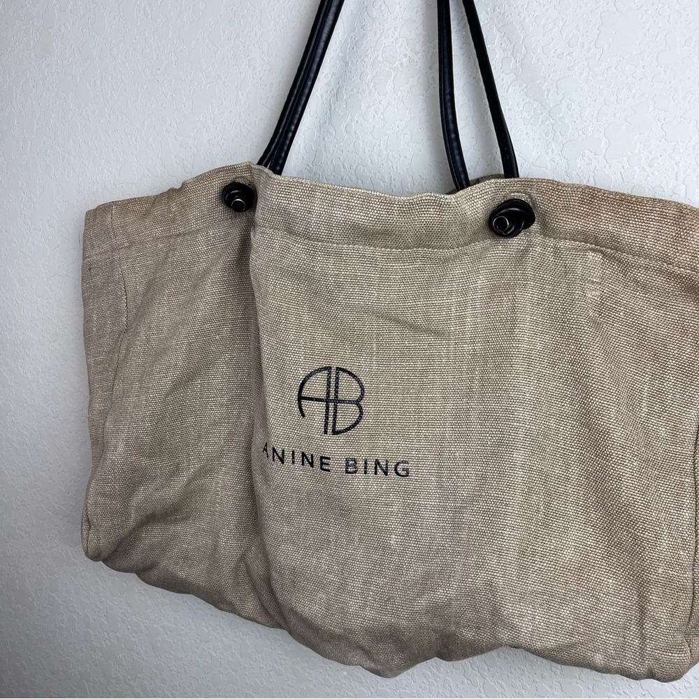 Anine Bing Saffron Large Linen Tote Travel Handbag Purse - Picture 8 of 16